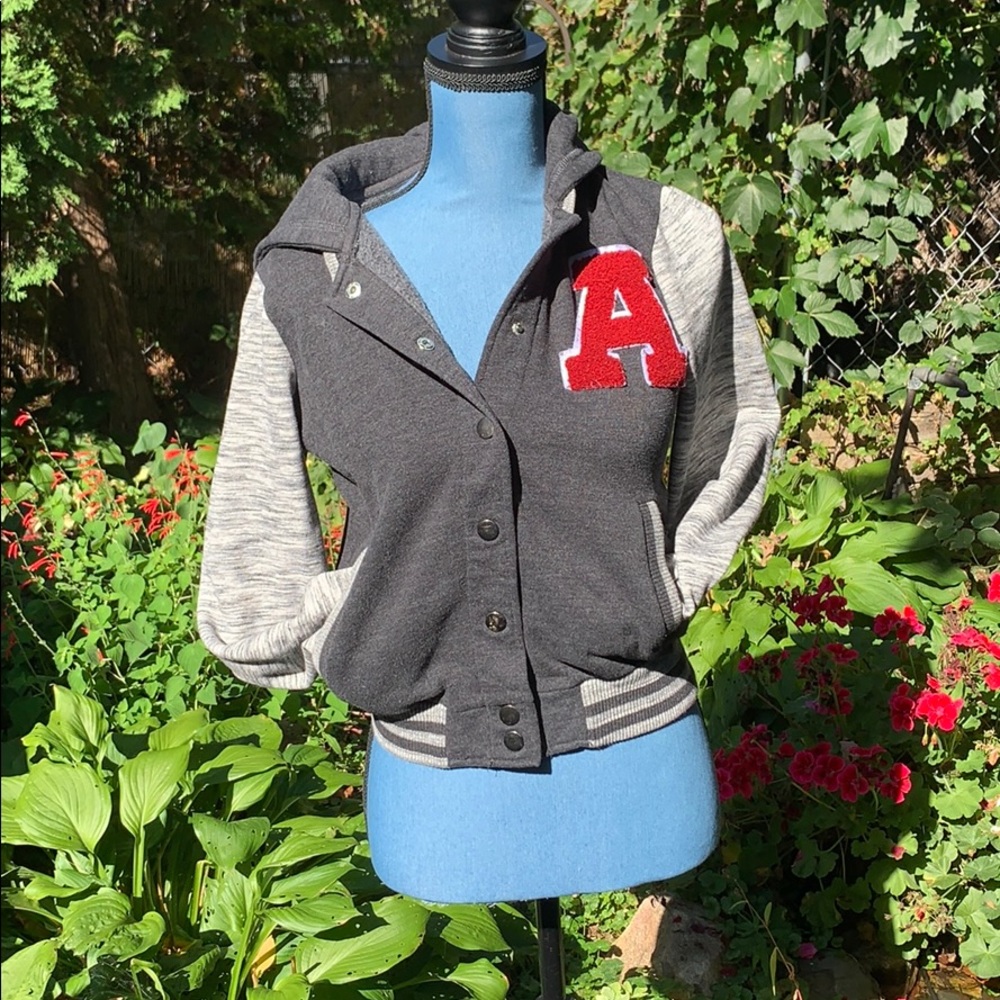 Lettermen style snap front hoodie